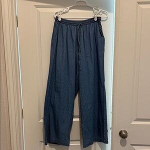 Casual Blue Wide-Leg Pants